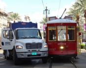 New Orleans 1-8-2017. [trash Truck Kisses Trolley]