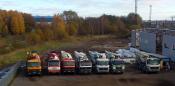A Row Of Mercedes Trucks