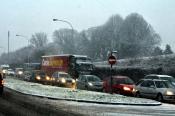 A Huber Volvo in heavy traffic.