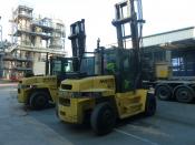 2 Forklifts Unloading A Machine.